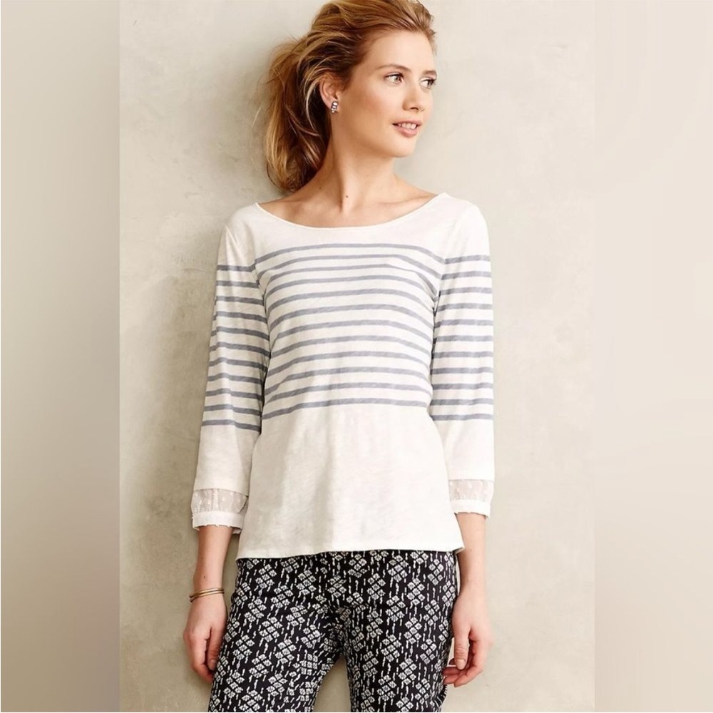 ANTHROPOLOGIE Ellene Chiffon Trimmed‎ Tee